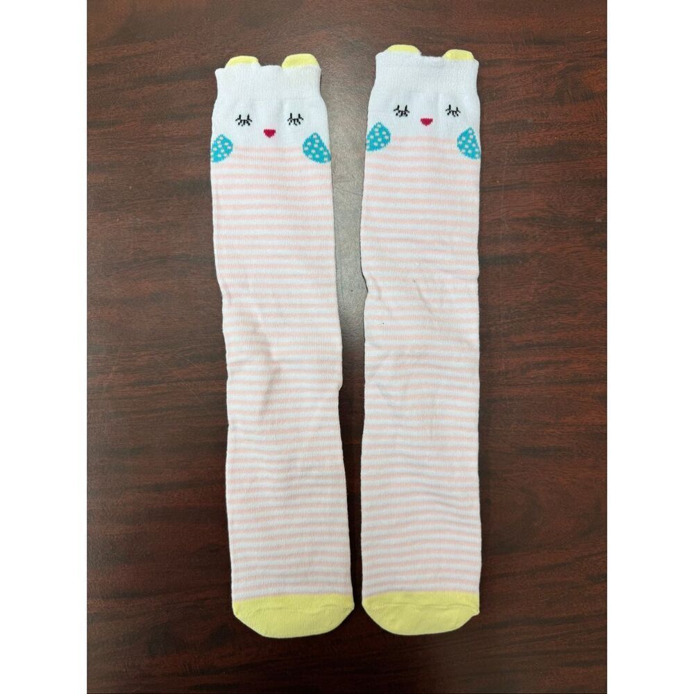 NWOT Girls Owl Knee High Socks with Pink and White Stripes